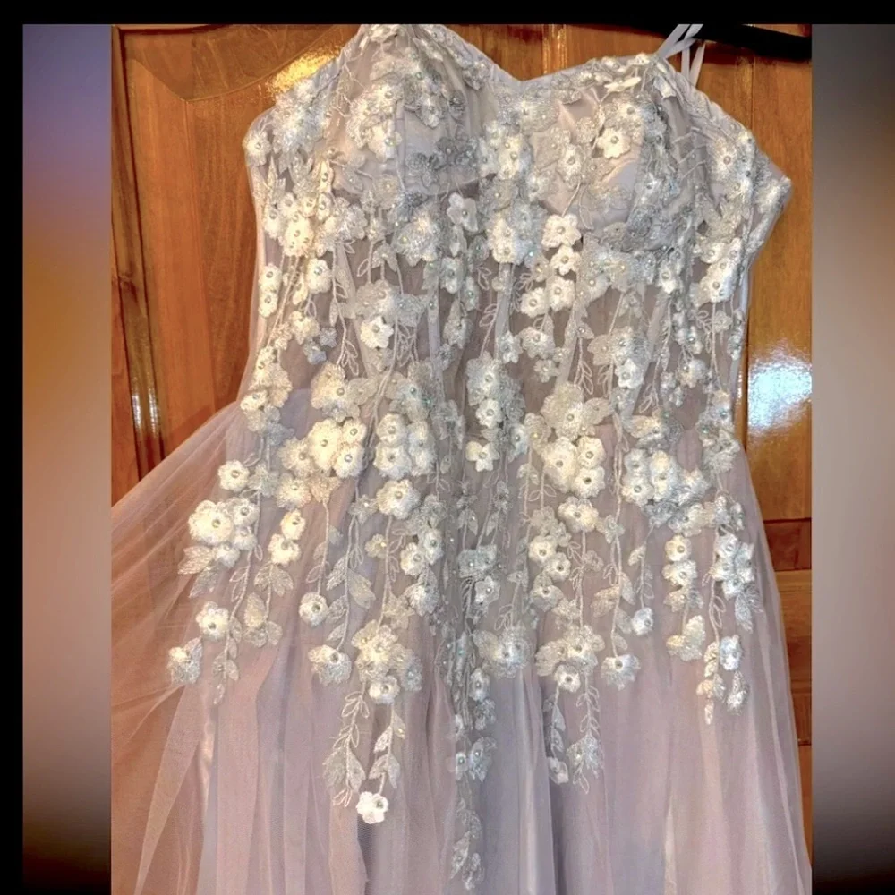 Blondie Nites dusky lavender Strapless  Embellished lace & Chiffon Gown Size 5